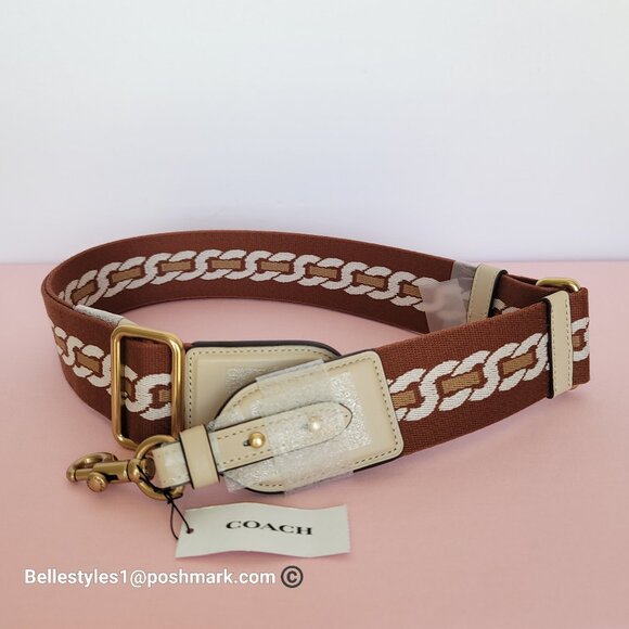 COACH Webbing Strap With Chain Stripe Print and Glovetanned Leather-Ivory multi - Picture 11 of 15